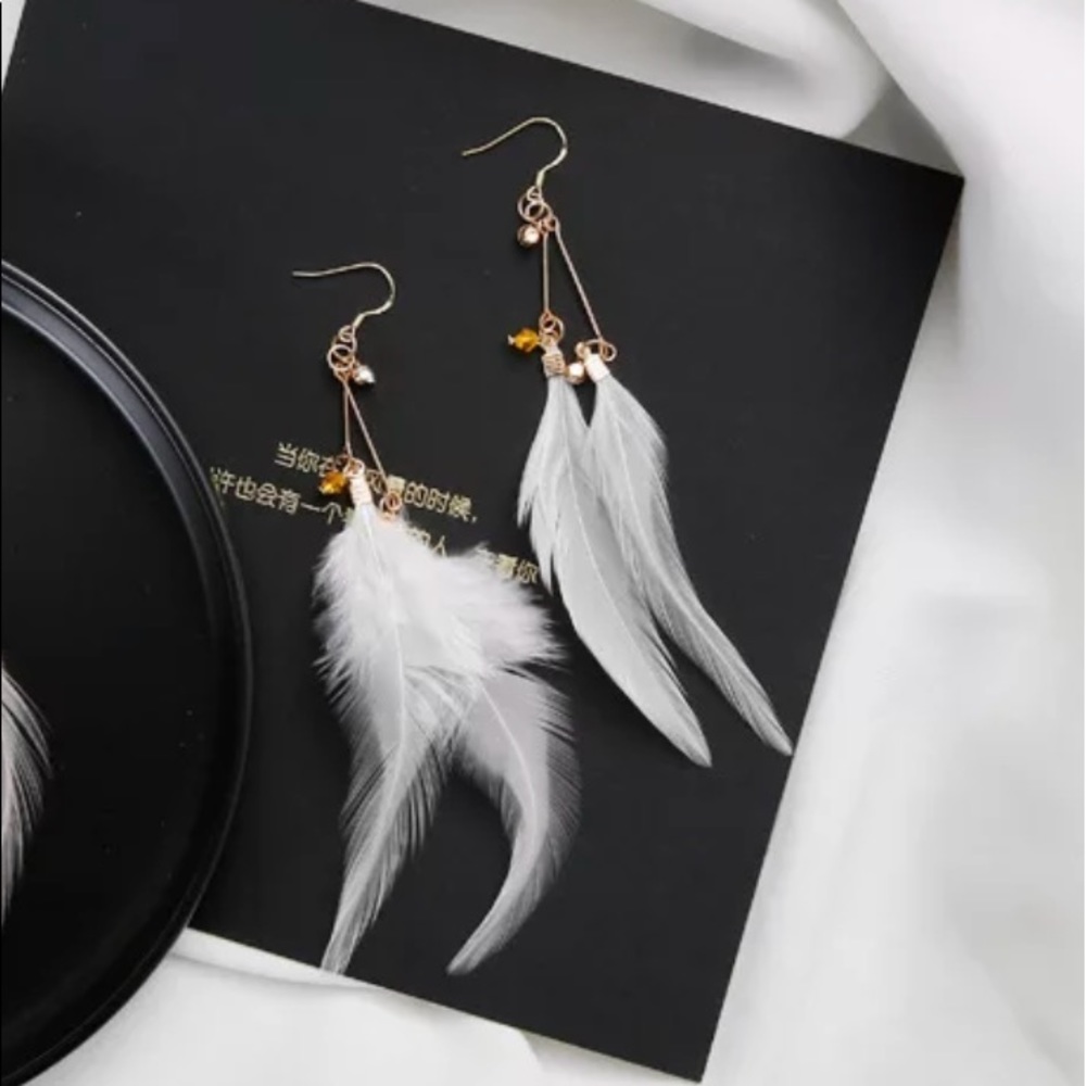 ⭐️White Feather Long Earrings